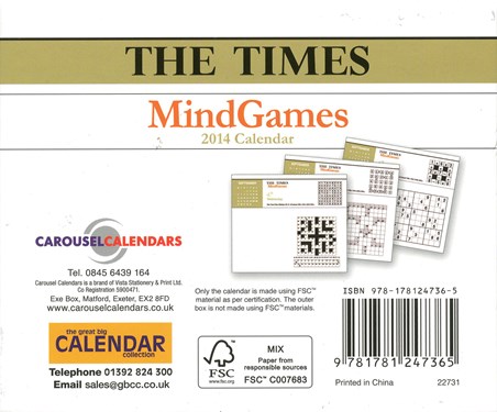 Mind Games, The Times - 2014 Calendar: 13cm x 15.5cm - Buy Online