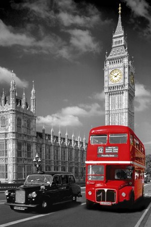 Piccadilly Bus and Black Cab, Iconic London Scene Poster - Buy Online