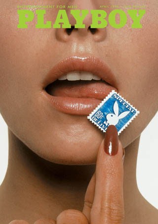 Girl Licking Stamp, Playboy Cover, April 1973 - Playboy