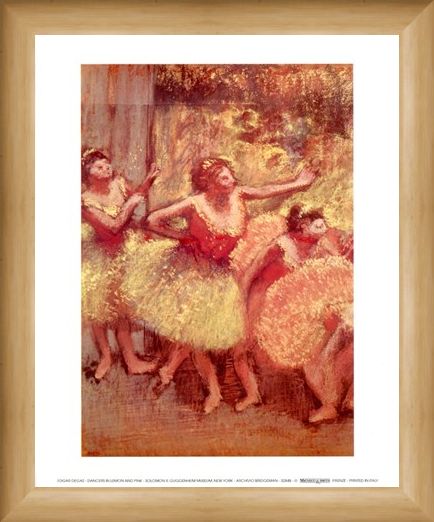 Framed Framed Dancers in Lemon and Pink - Edgar Degas