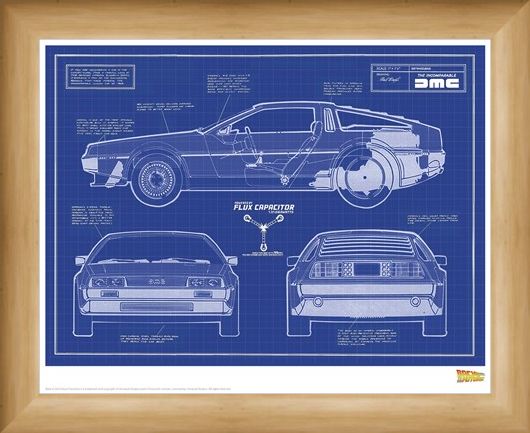 Framed Framed Delorean Blueprint - Back To The Future