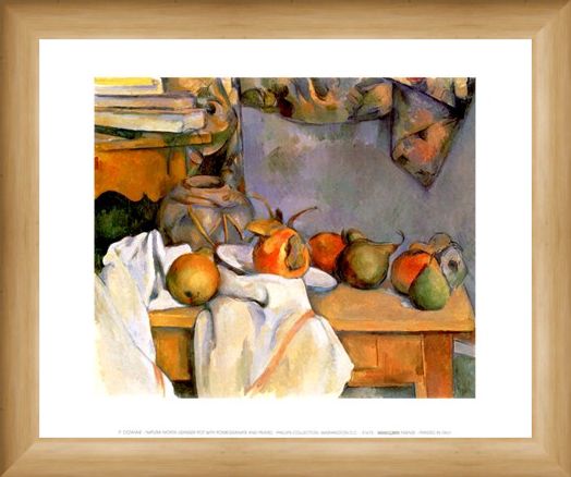 Framed Framed Ginger Pot with Pomegranate and Pears - Paul Cezanne