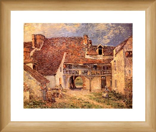 Framed Framed La Cour De Ferme - Alfred Sisley