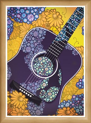 Framed Framed Psychedelic Sounds - Blue Floral Guitar