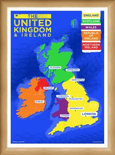 Framed Framed UK & Ireland Country Map - Colourful Countries