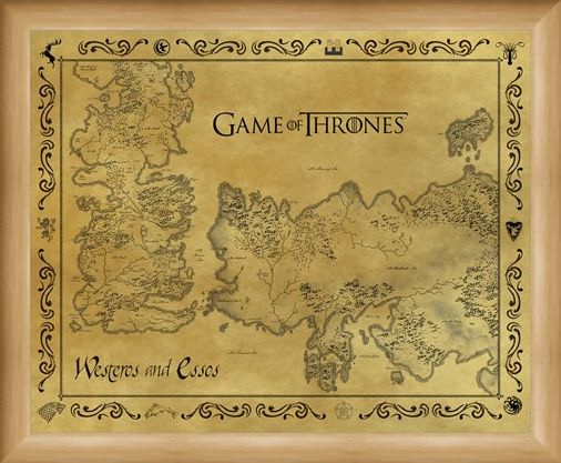 Framed Framed Antique Map Of Westeros & Essos - Game Of Thrones