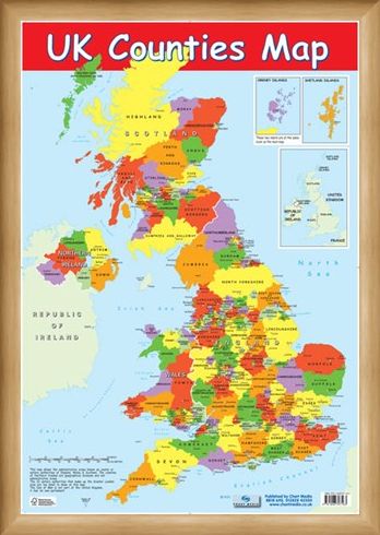 Framed Framed UK Counties Map - Educational Map