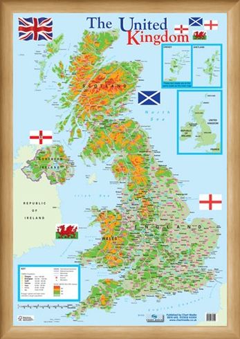 Framed Framed Map of The United Kingdom - Educational Map