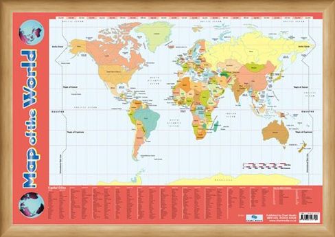 Framed Framed Map Of The World - Educational Map