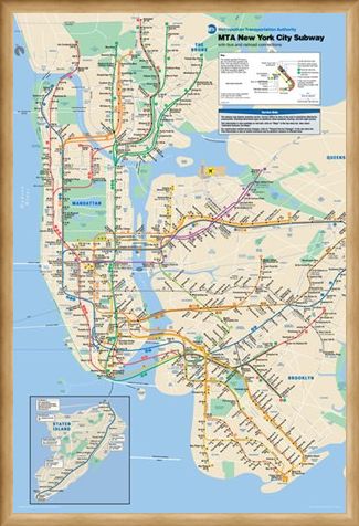 Framed Framed New York Subway - Subway Map of New York