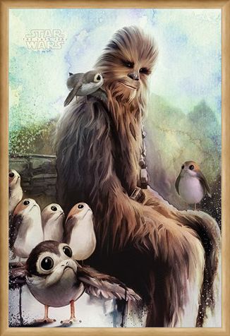Framed Framed Chewbacca & Porgs - The Last Jedi
