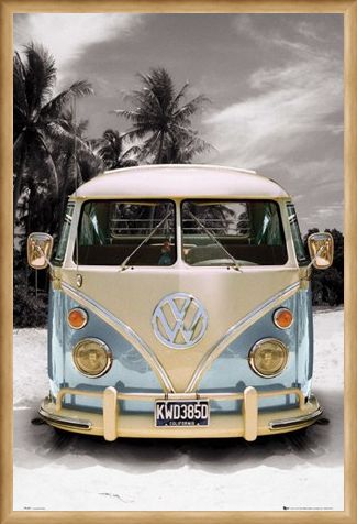 Framed Framed Californian Camper Van - VW on the Beach