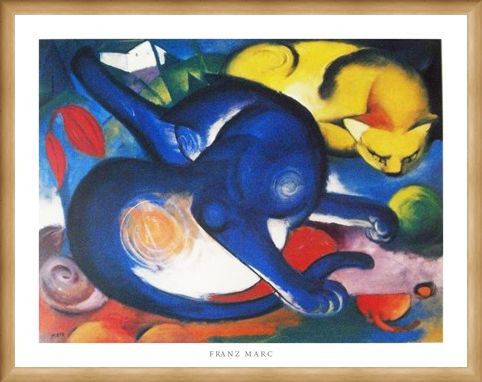 Framed Framed Two Cats, Blue and Yellow 1912 - Franz Marc