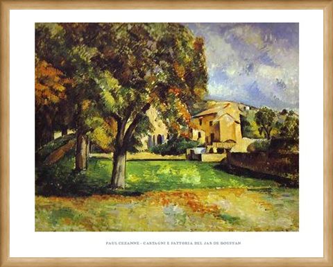 Framed Framed Chestnut Trees and Farm at the Jas de Bouffan - Paul Cezanne