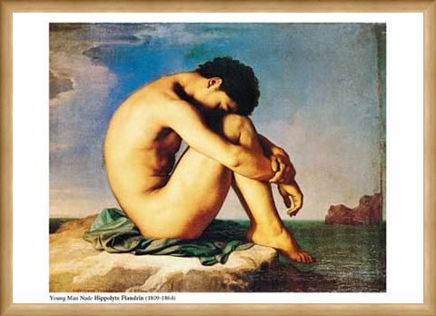 Framed Framed Young Man Nude, Sits by the Sea - Jean-Hippolyte Flandrin