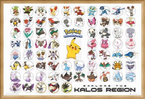 Framed Framed Pokemon Kalos Region - Gotta Catch Them All