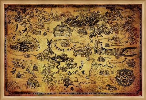 Framed Framed Hyrule Map - The Legend Of Zelda