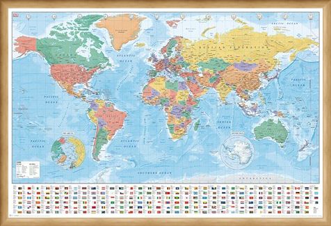 Framed Framed Flags And Facts - World Map