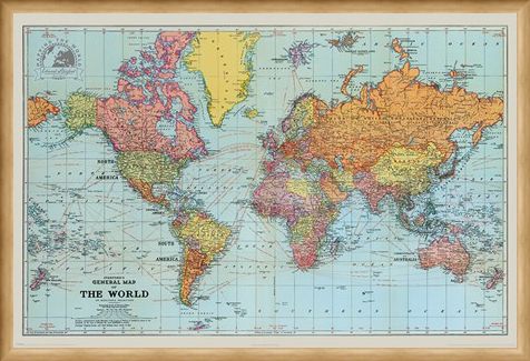 Framed Framed General Map Of The World Colour - Stanfords