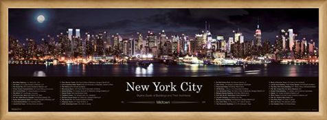Framed Framed Skyline at Night - New York City