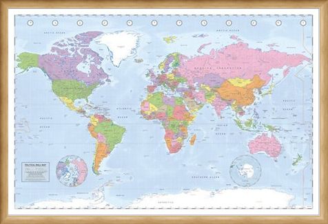 Framed Framed Political World Map - Miller Projection