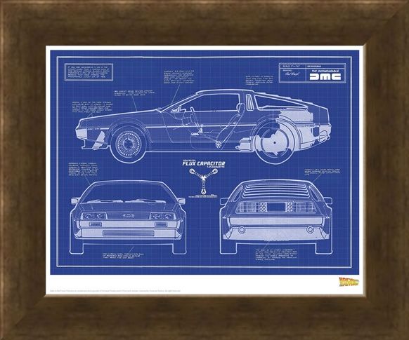 Framed Framed Delorean Blueprint - Back To The Future