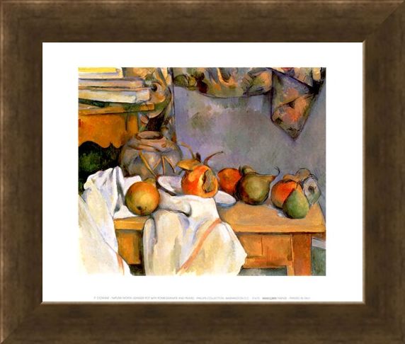 Framed Framed Ginger Pot with Pomegranate and Pears - Paul Cezanne