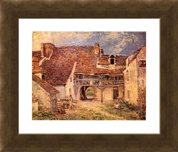 Framed Framed La Cour De Ferme - Alfred Sisley