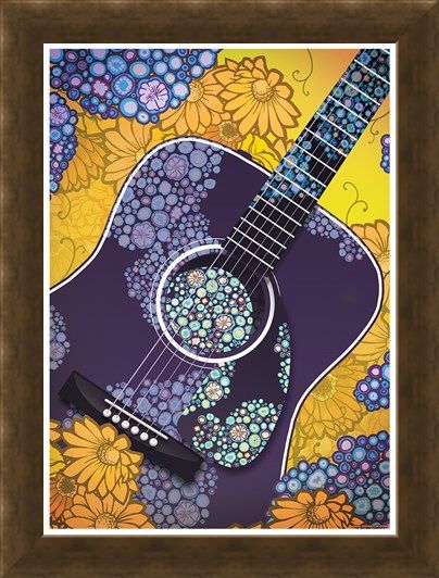 Framed Framed Psychedelic Sounds - Blue Floral Guitar