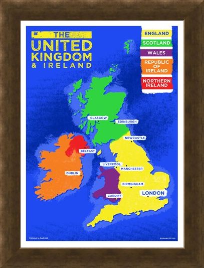 Framed Framed UK & Ireland Country Map - Colourful Countries