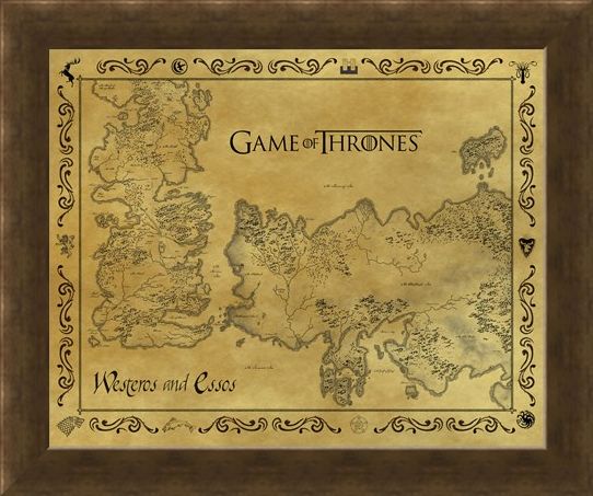Framed Framed Antique Map Of Westeros & Essos - Game Of Thrones