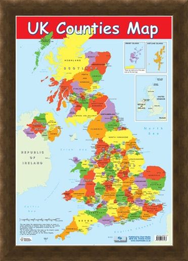 Framed Framed UK Counties Map - Educational Map