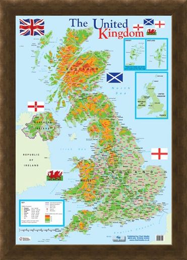 Framed Framed Map of The United Kingdom - Educational Map