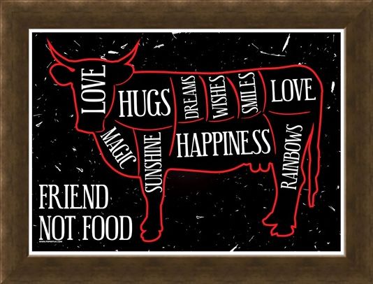 Framed Framed Friend Not Food - Vegetarian Hugs