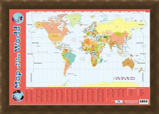 Framed Framed Map Of The World - Educational Map