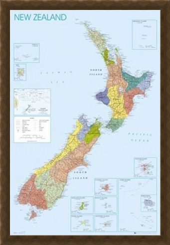 Framed Framed Map of New Zealand - Detailed Geographical