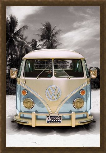 Framed Framed Californian Camper Van - VW on the Beach