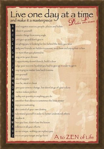 Framed Framed Live One Day At A Time - The A-Z of Life by The Dalai Lama