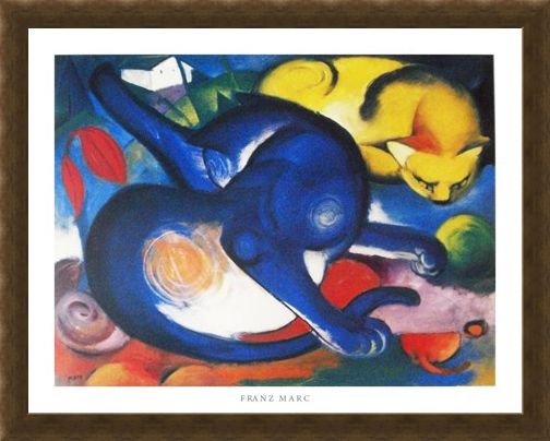 Framed Framed Two Cats, Blue and Yellow 1912 - Franz Marc