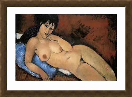 Framed Framed Nude on a Blue Cushion - Amedeo Modigliani