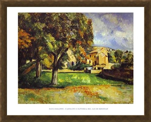 Framed Framed Chestnut Trees and Farm at the Jas de Bouffan - Paul Cezanne