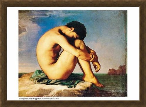 Framed Framed Young Man Nude, Sits by the Sea - Jean-Hippolyte Flandrin