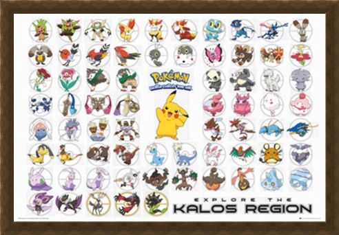 Framed Framed Pokemon Kalos Region - Gotta Catch Them All