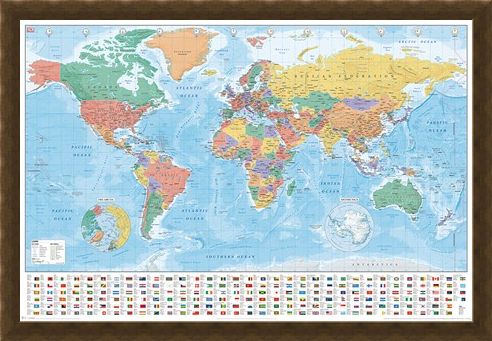 Framed Framed Flags And Facts - World Map
