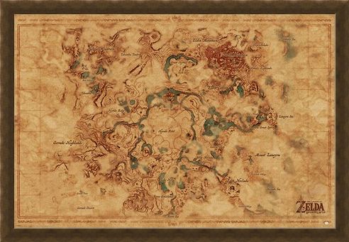 Framed Framed Breath Of The Wild Hyrule World Map - The Legend Of Zelda
