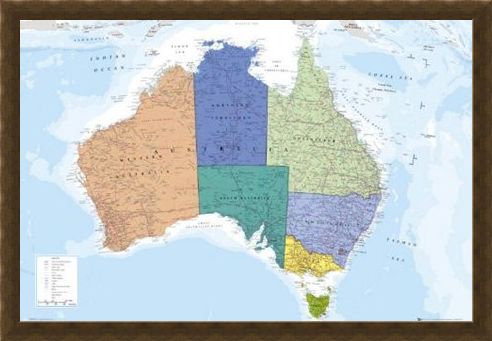 Framed Framed The World's Smallest Continent - Map Of Australia