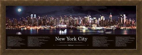 Framed Framed Skyline at Night - New York City