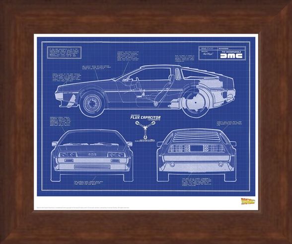 Framed Framed Delorean Blueprint - Back To The Future