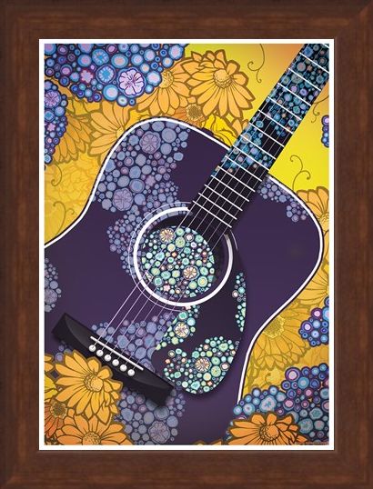 Framed Framed Psychedelic Sounds - Blue Floral Guitar