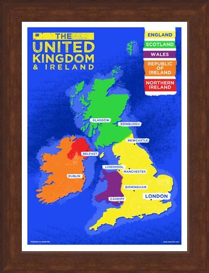 Framed Framed UK & Ireland Country Map - Colourful Countries